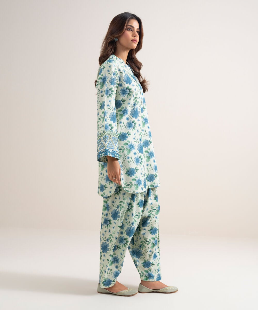 Women's Unstitched Lawn Embroidered Blue 2 Piece Suit