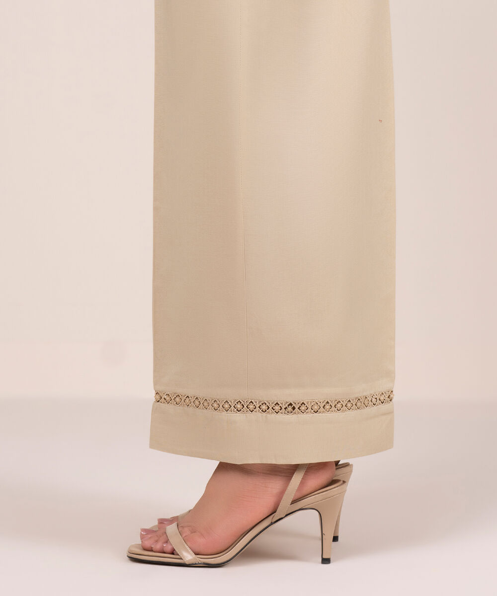 Women's RTW Cambric Solid Beige Culottes