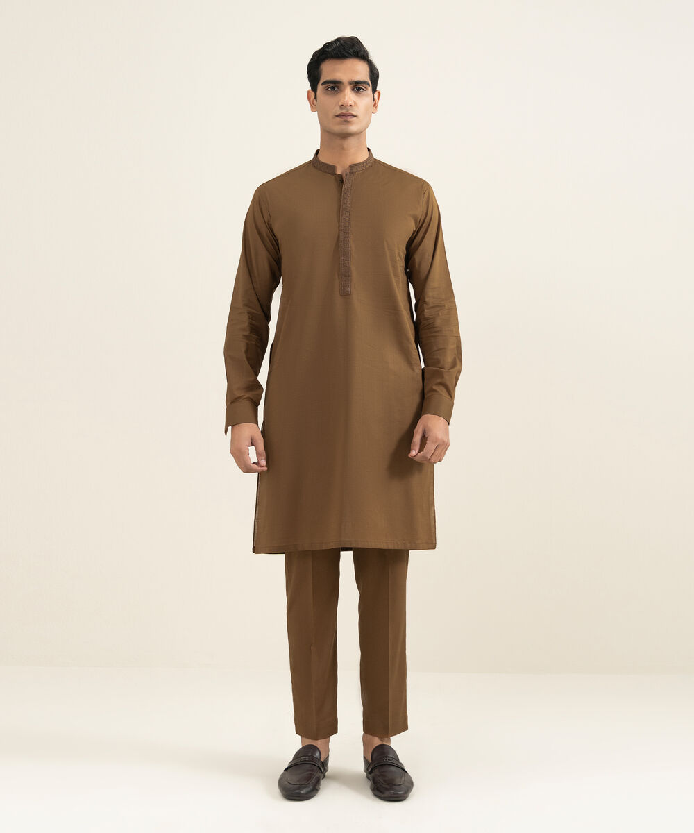 Men's rust Slub Cotton Kurta Trouser