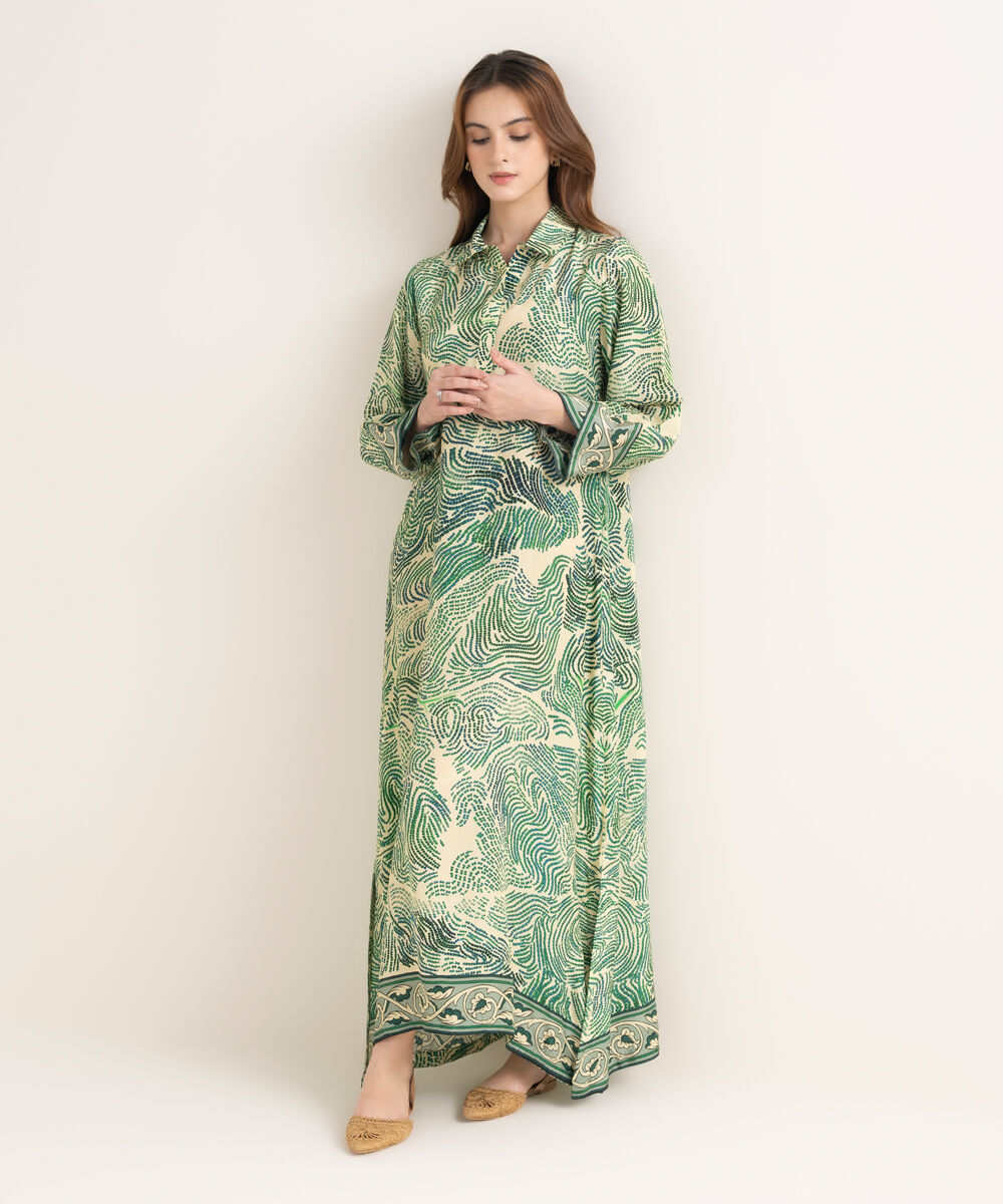 Women's RTW Premium Grip Printed Green Kaftan