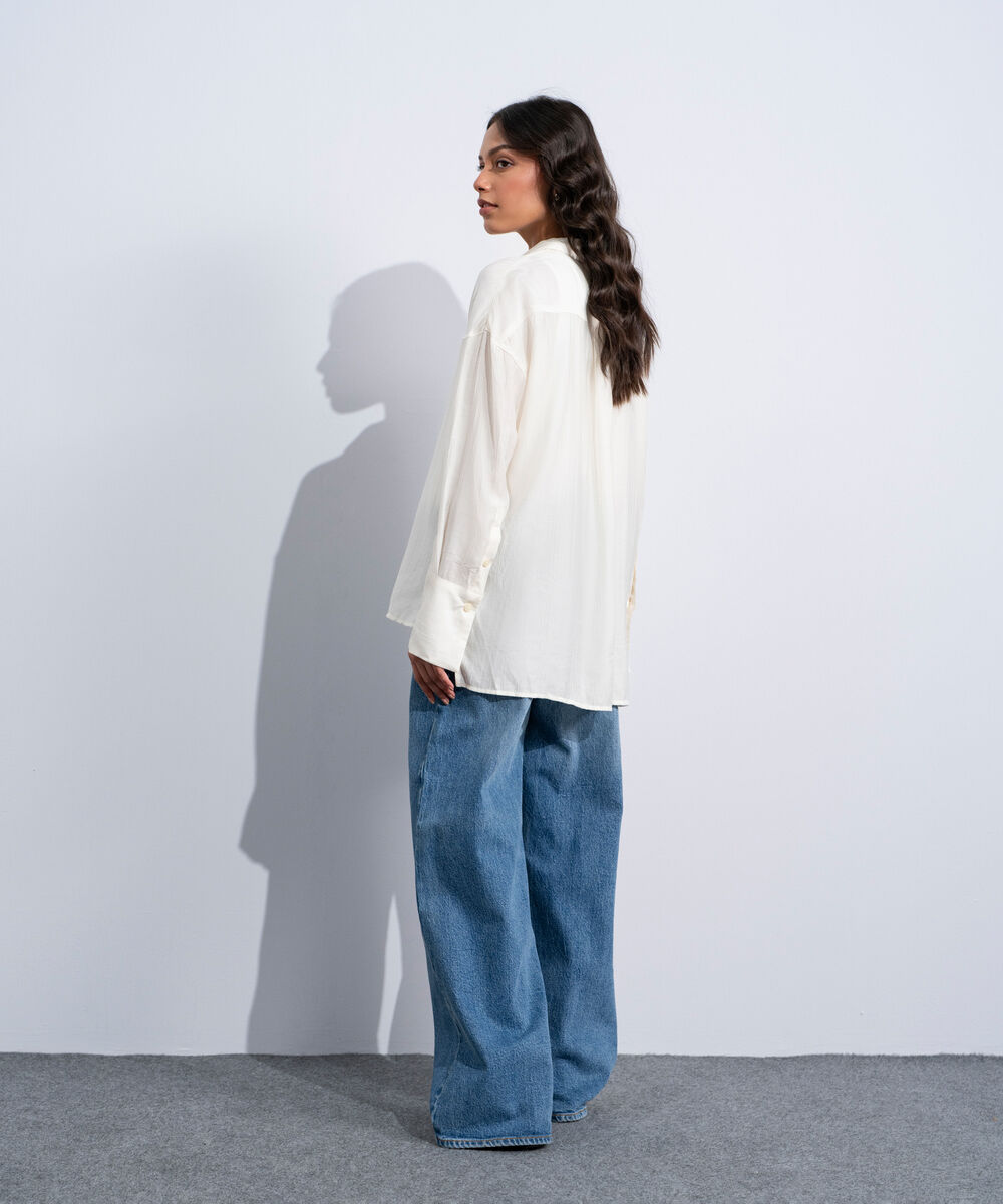 Women's Western White Textured V-Neck Top