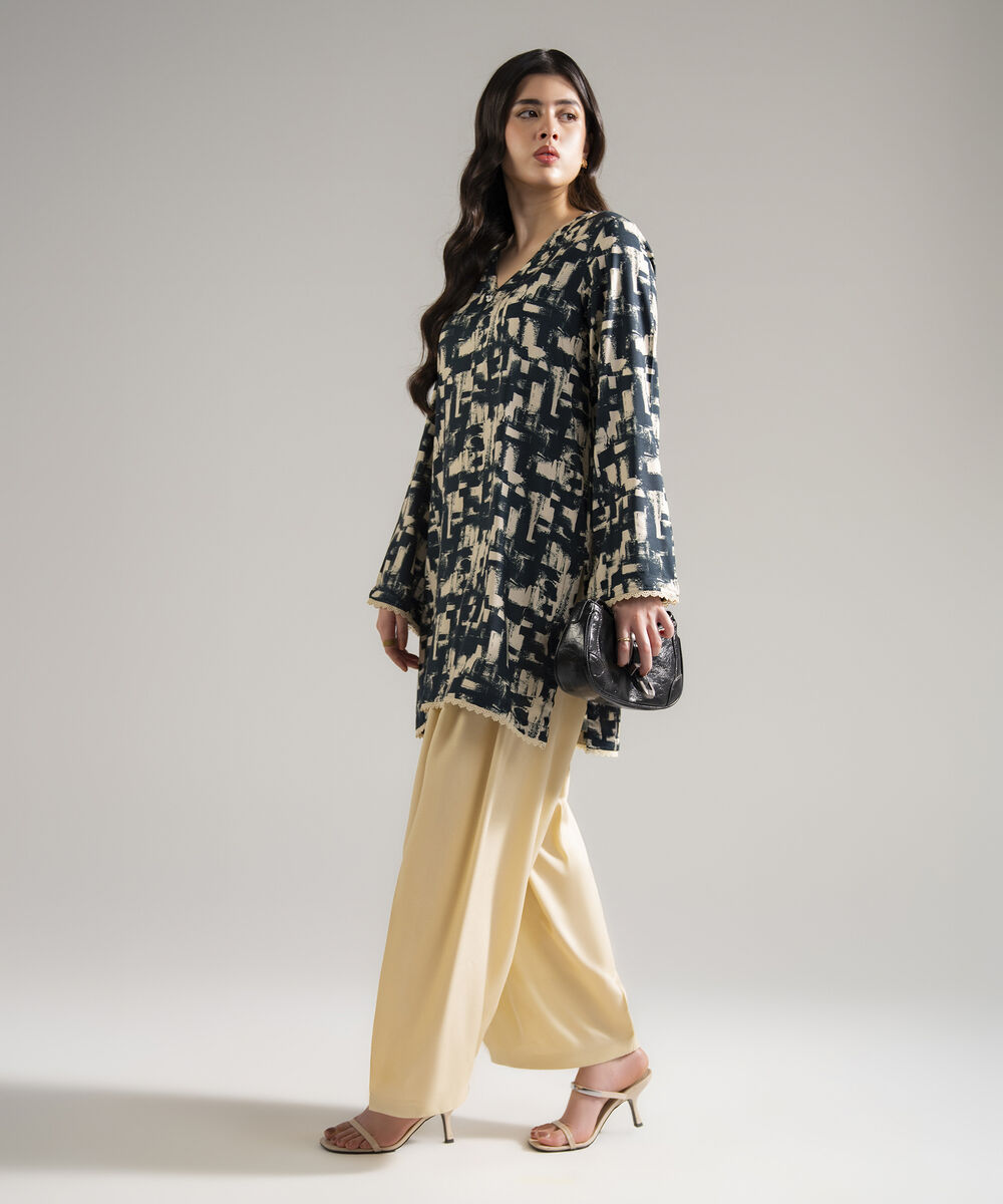 Women's RTW Arabic Lawn Printed Dark Blue 2 Piece Suit