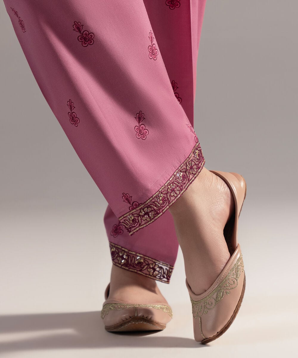 Women's RTW Cambric Embroidered Pink Shalwar