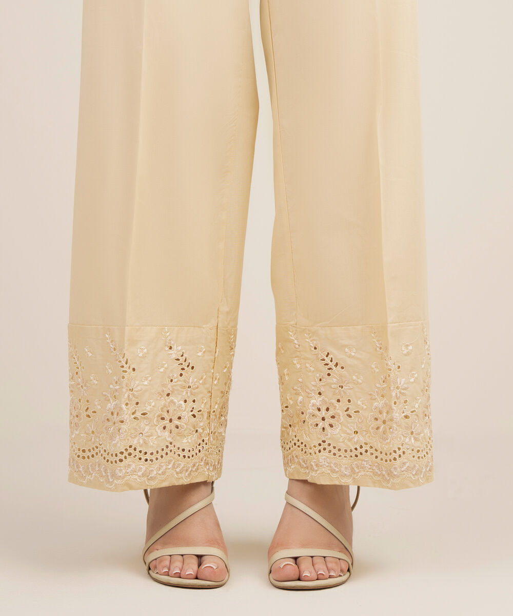 Women's RTW Cotton Embroidered Off White Culottes