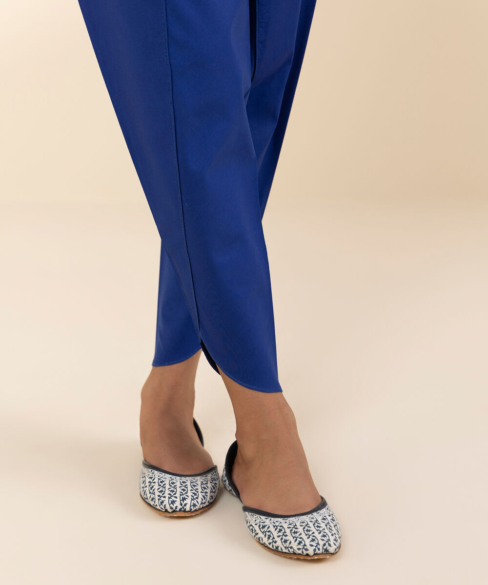 Women's Unstitched Cotton Blue Trousers