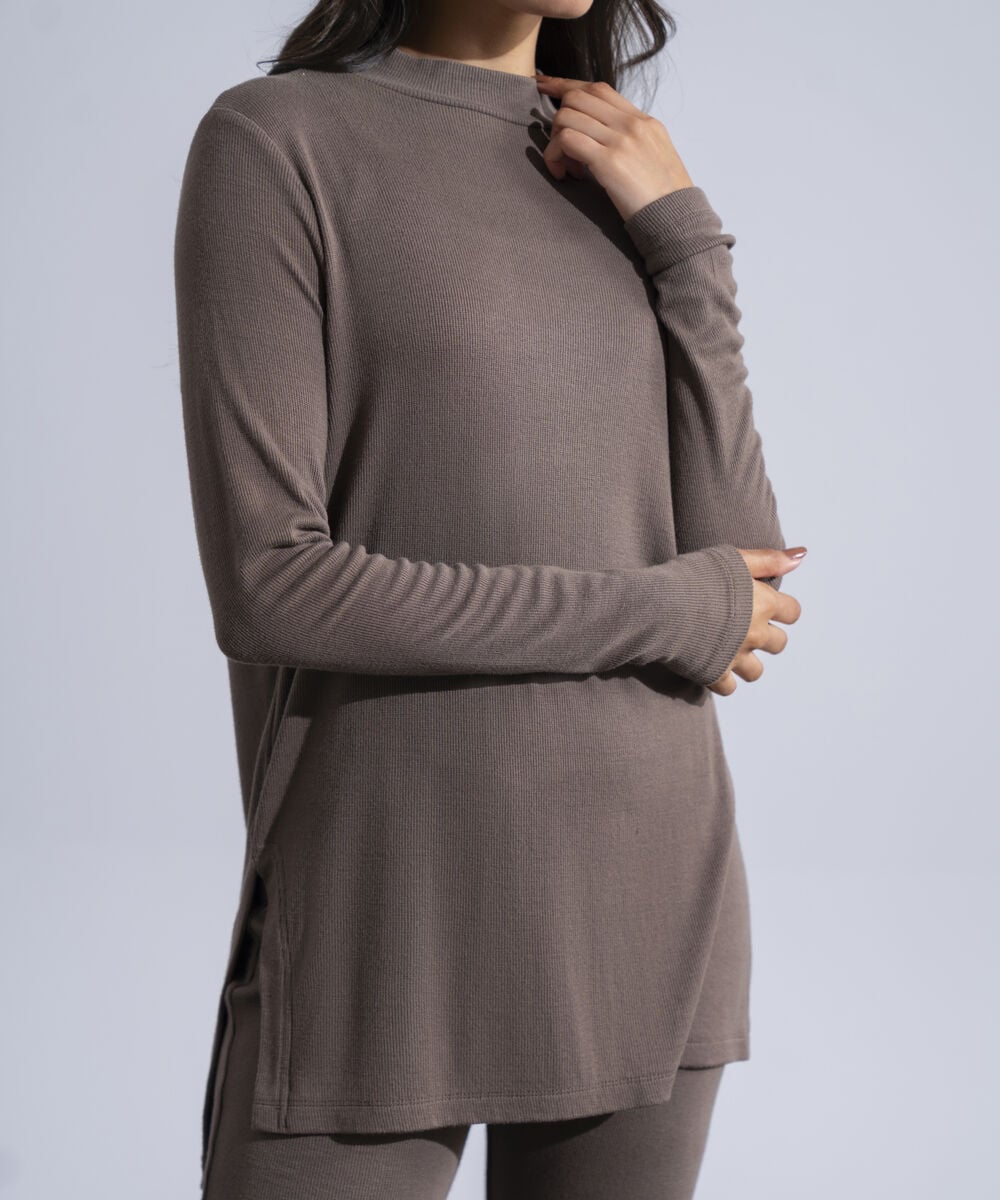 Women's Western Wear Taupe Mock-Neck Knit Jumper