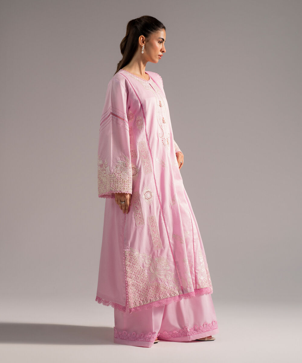 Women's RTW Dobby Embroidered Pink 3 Piece Suit