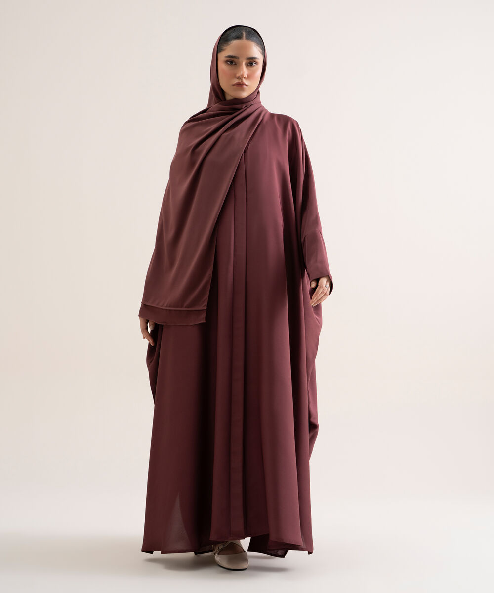 Women's Polyester Brownish Mauve Kaftan Abaya Set
