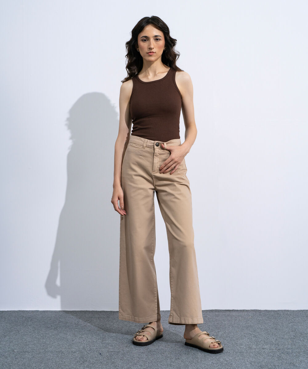Women's Brown Ribbed Vest Top