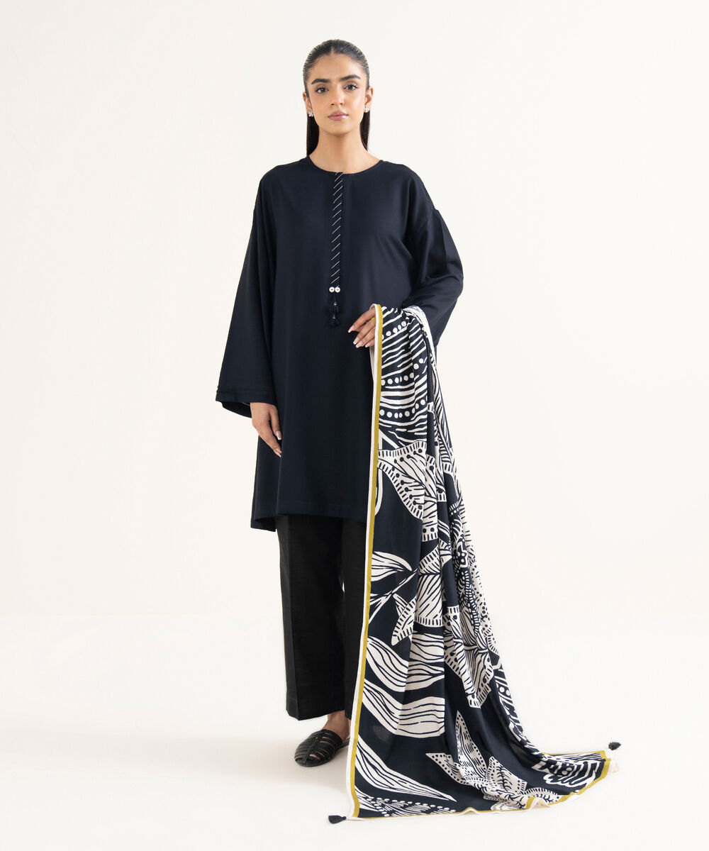 Cotton Viscose Printed Black Dupatta