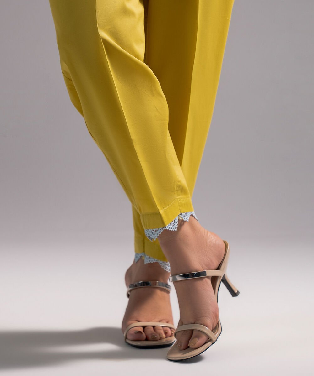 Women's RTW Cambric Solid Yellow Straight Pants