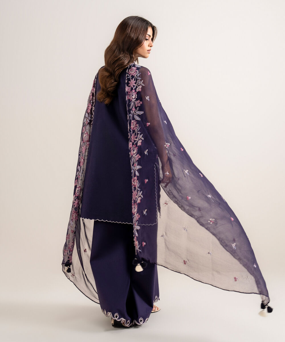 Women's Unstitched Embroidered Cotton Viscose Purple 3 Piece Suit