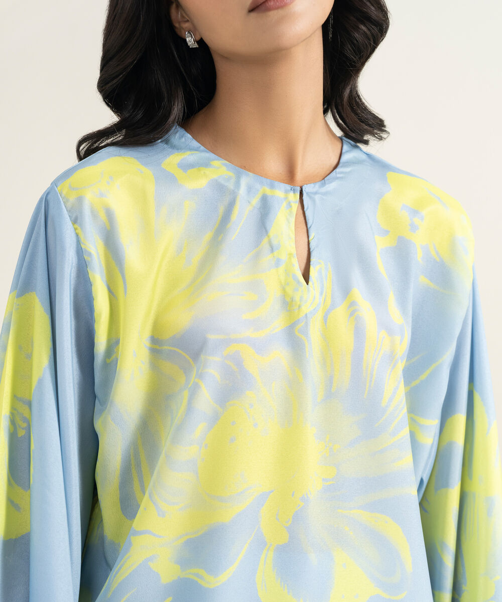 Women's RTW Blended Grip Silk Printed Ice Blue 2 Piece Suit