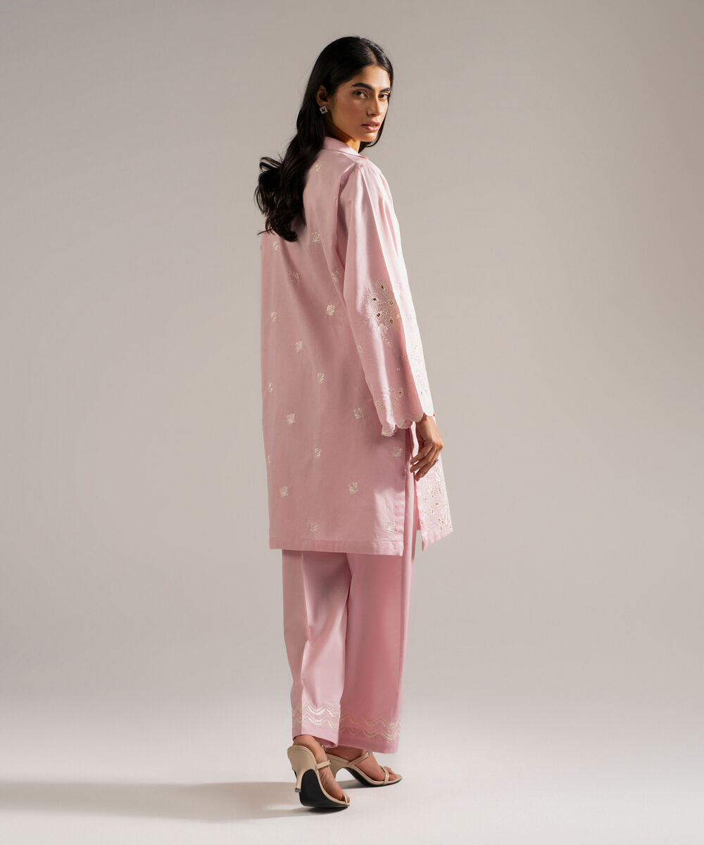 Women's RTW Self Jacquard Embroidered Pink 2 Piece Suit