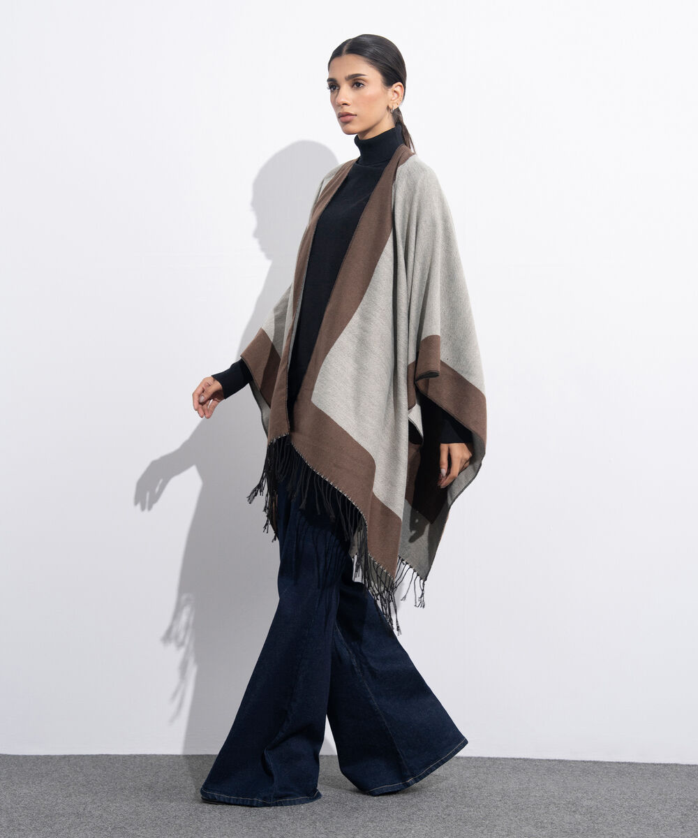 Women's Western Wear Brown & Off White Cape Shawl