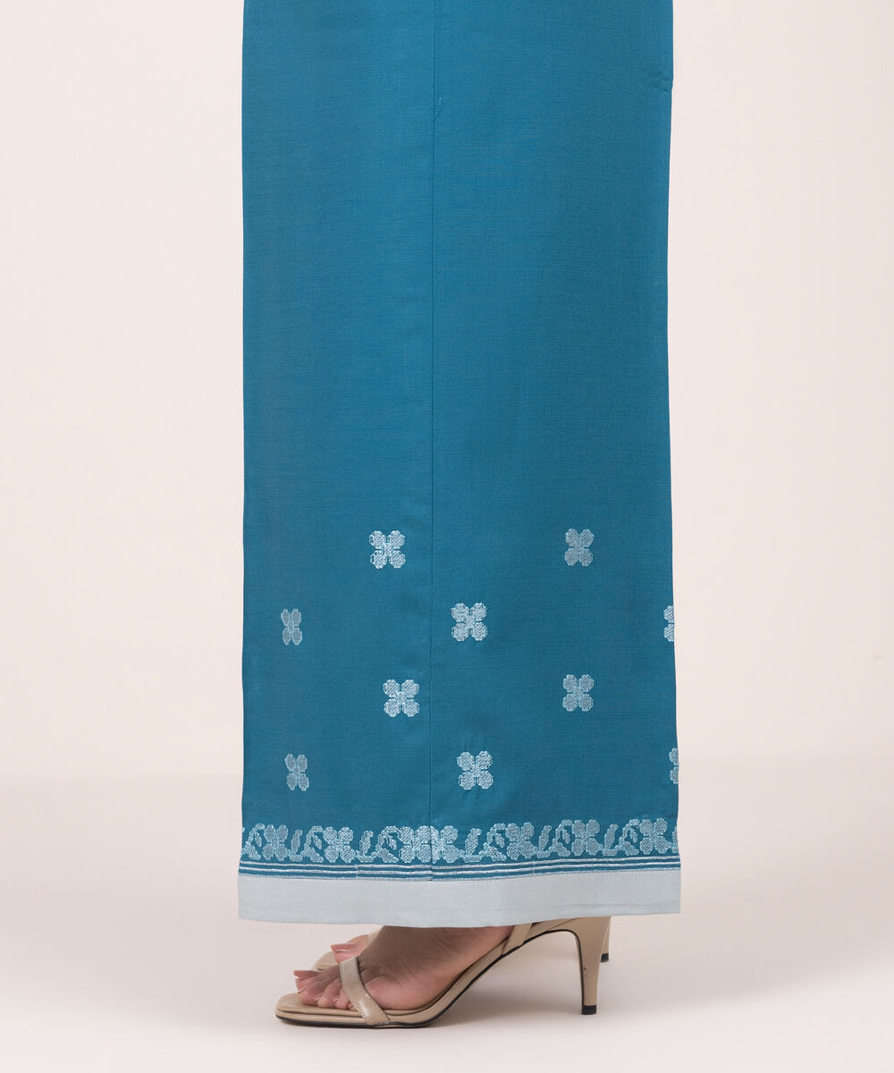 Women's RTW Cotton Viscose Embroidered Blue Culottes