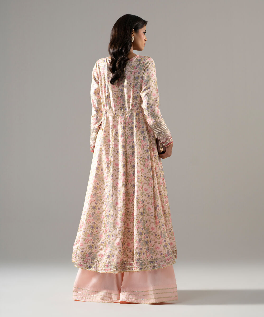 Women's RTW Bright Raw Silk Printed Pink 2 Piece Suit