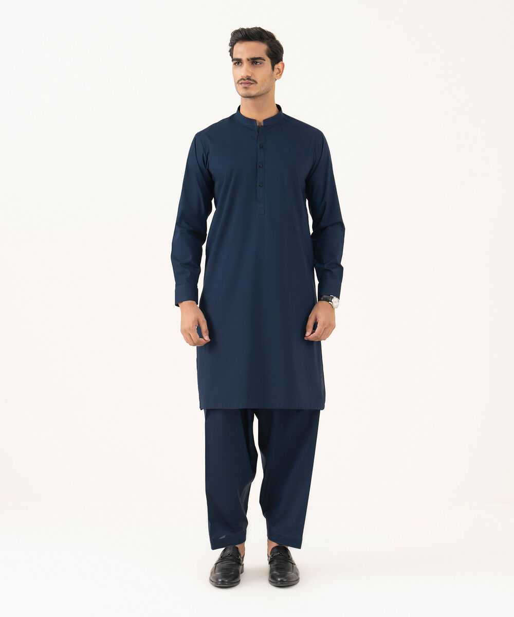 Men's 100% Cotton Plain Blue Kurta Shalwar