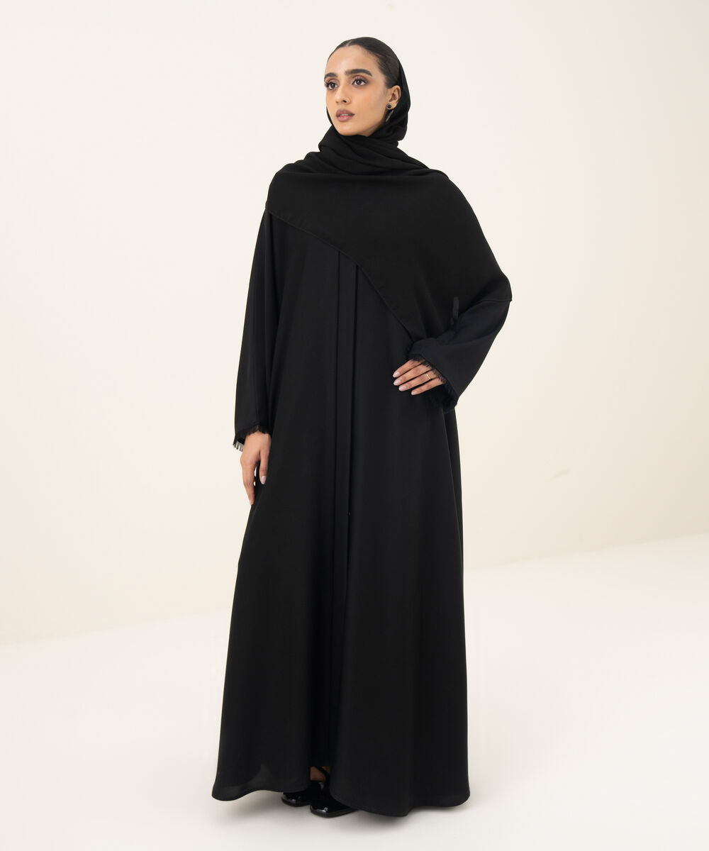 Women's black button through kimono Abaya