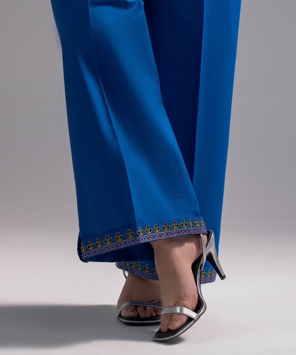 Women's RTW Cambric Embroidered Dark Blue Culottes