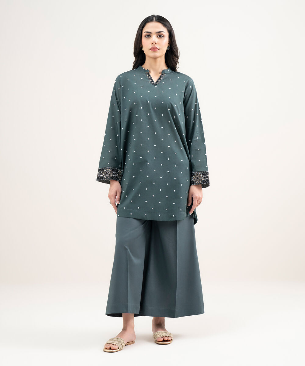 Women's RTW Lawn Embroidered Green Straight Shirt