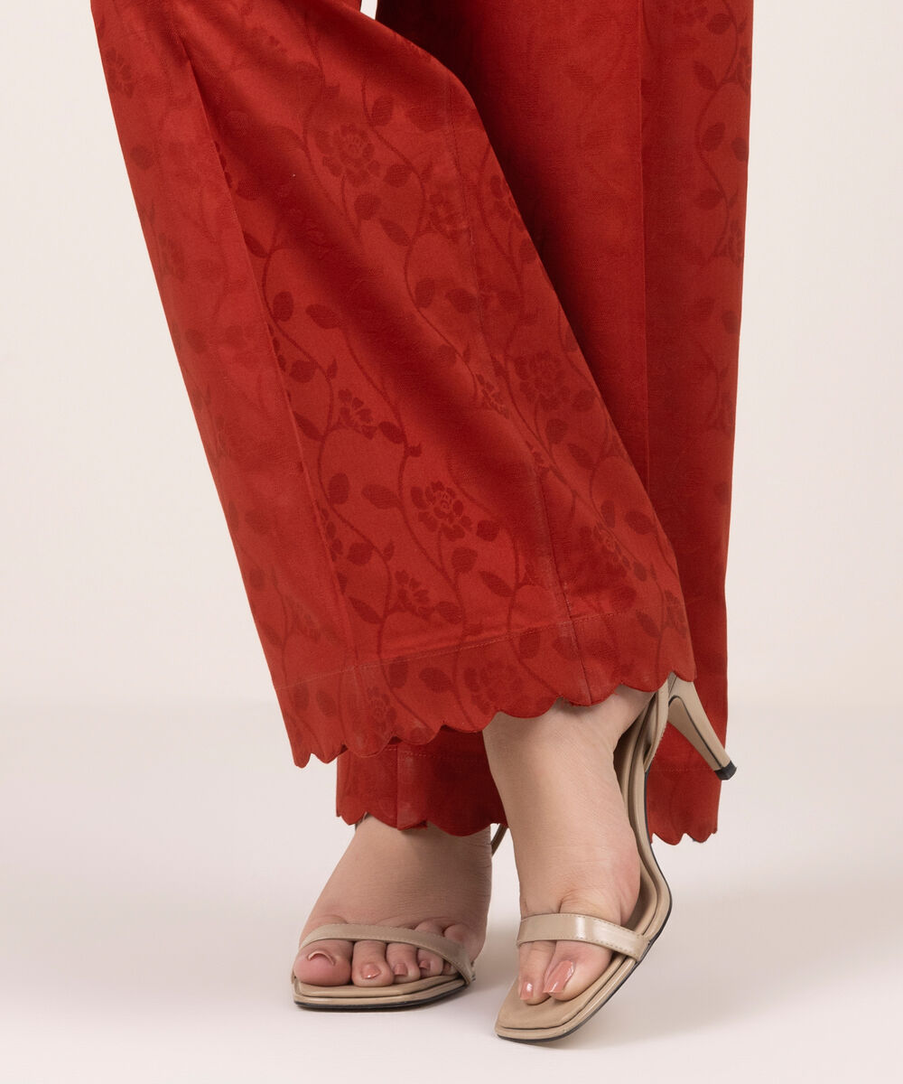 Women's RTW Self Jacquard Solid Orange Culottes