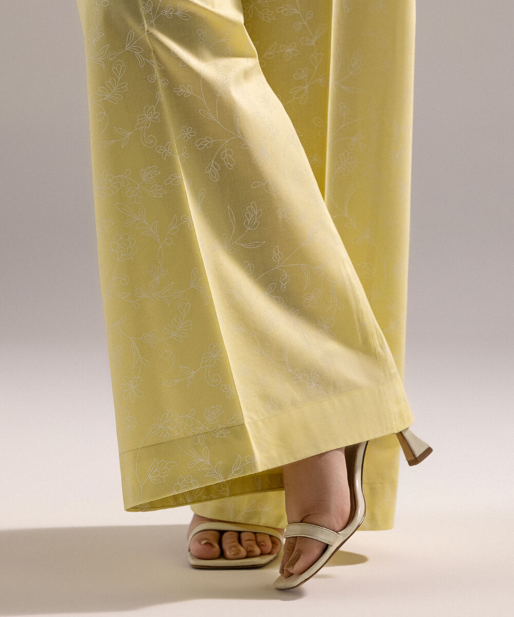 Women's RTW Cambric Printed Lime Yellow Flared Pants