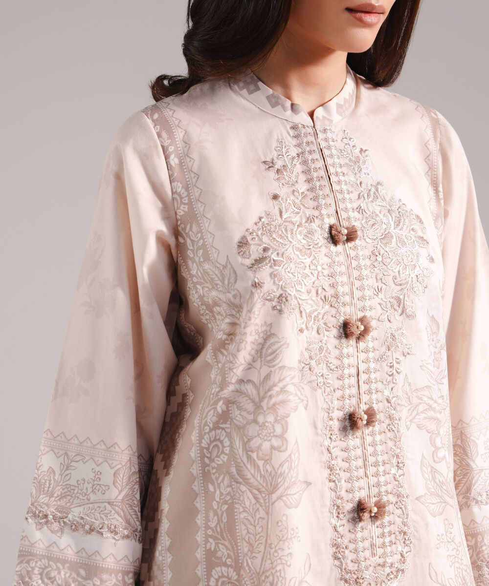 Women's RTW Lawn Printed Dusty Pink 3 Piece Suit