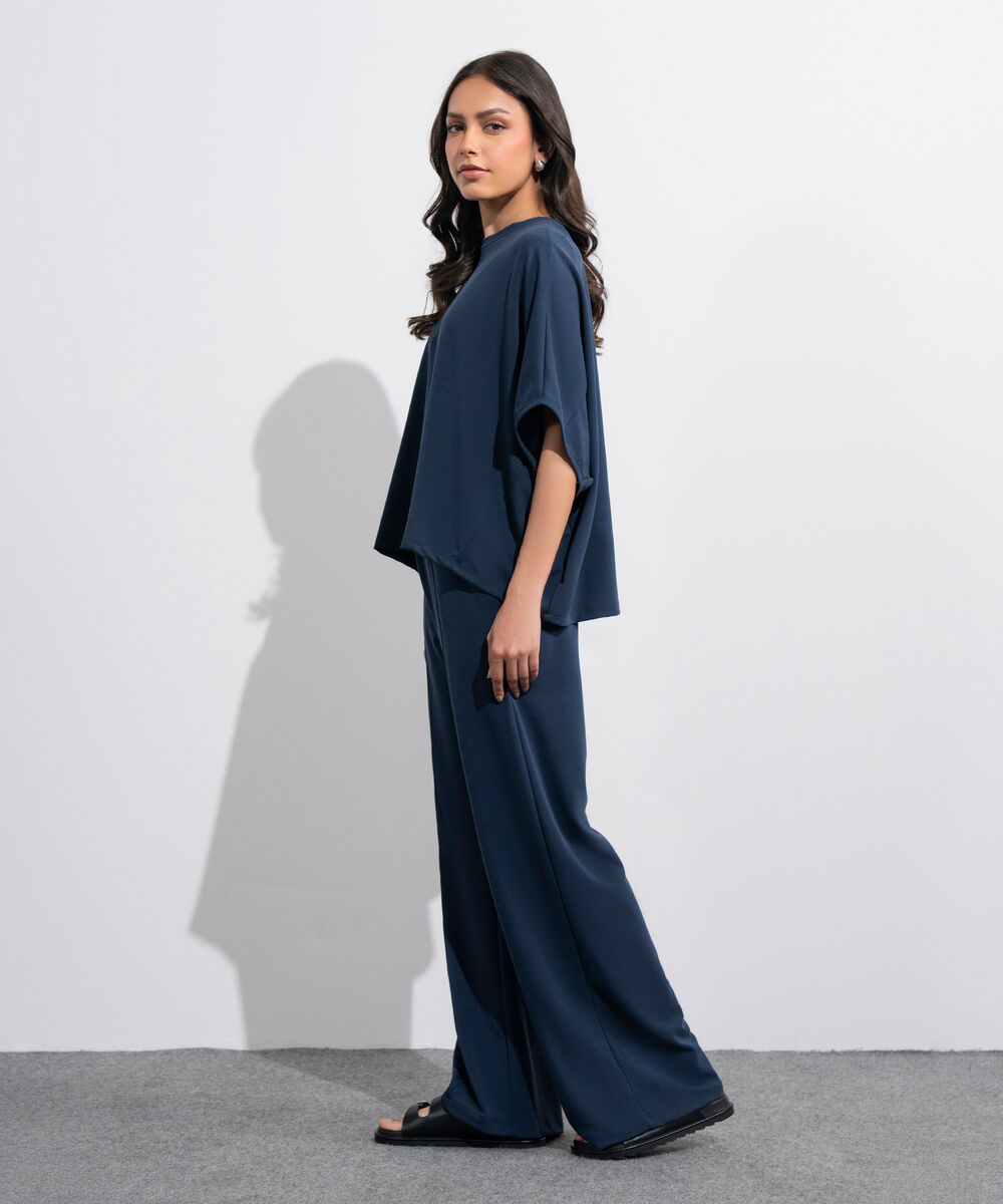 Women's Western Navy Blue Soft Lux  Loose-Fit Kimono T-Shirt