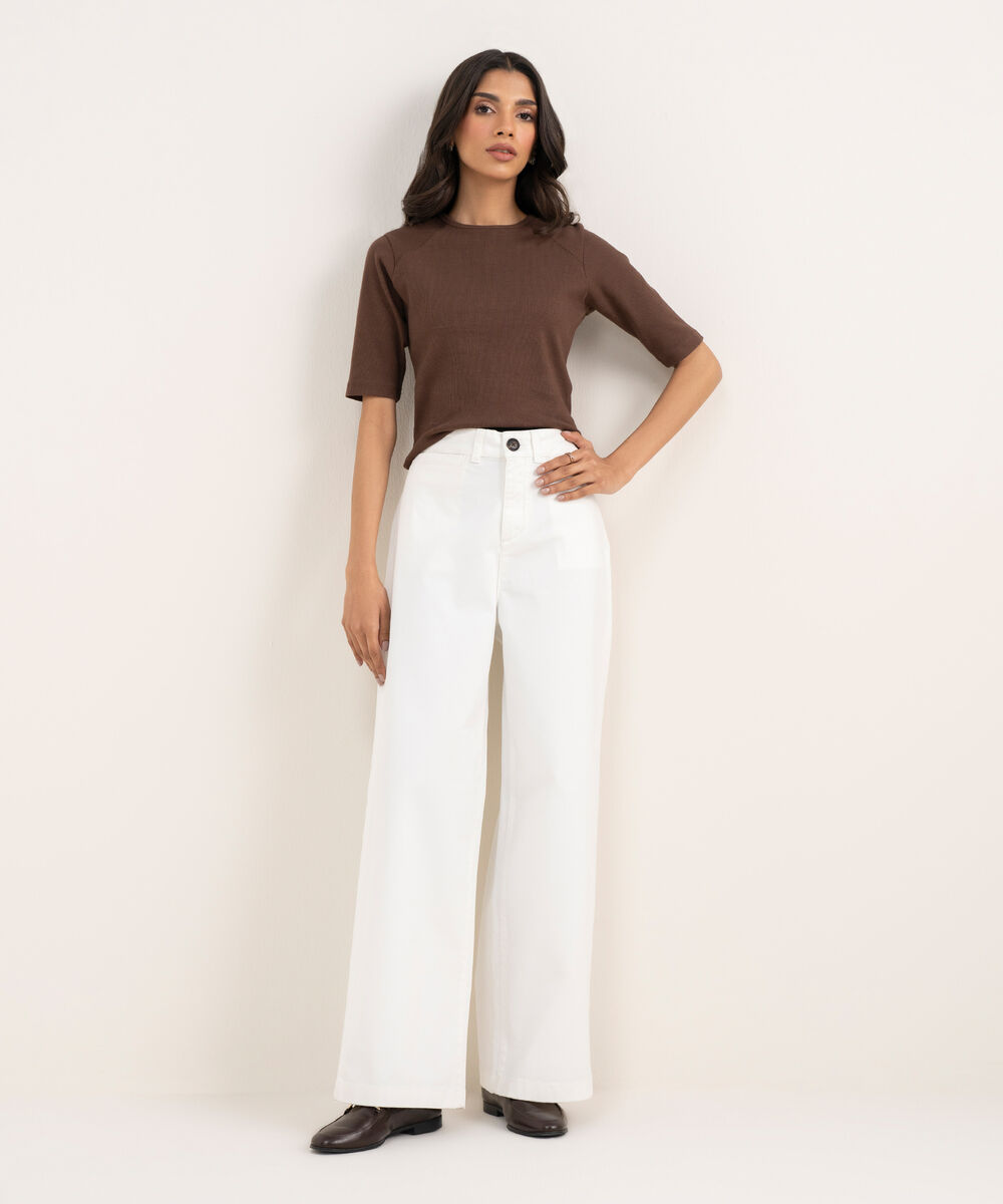 Women's Western Ecru Straight Fit Chino Trousers