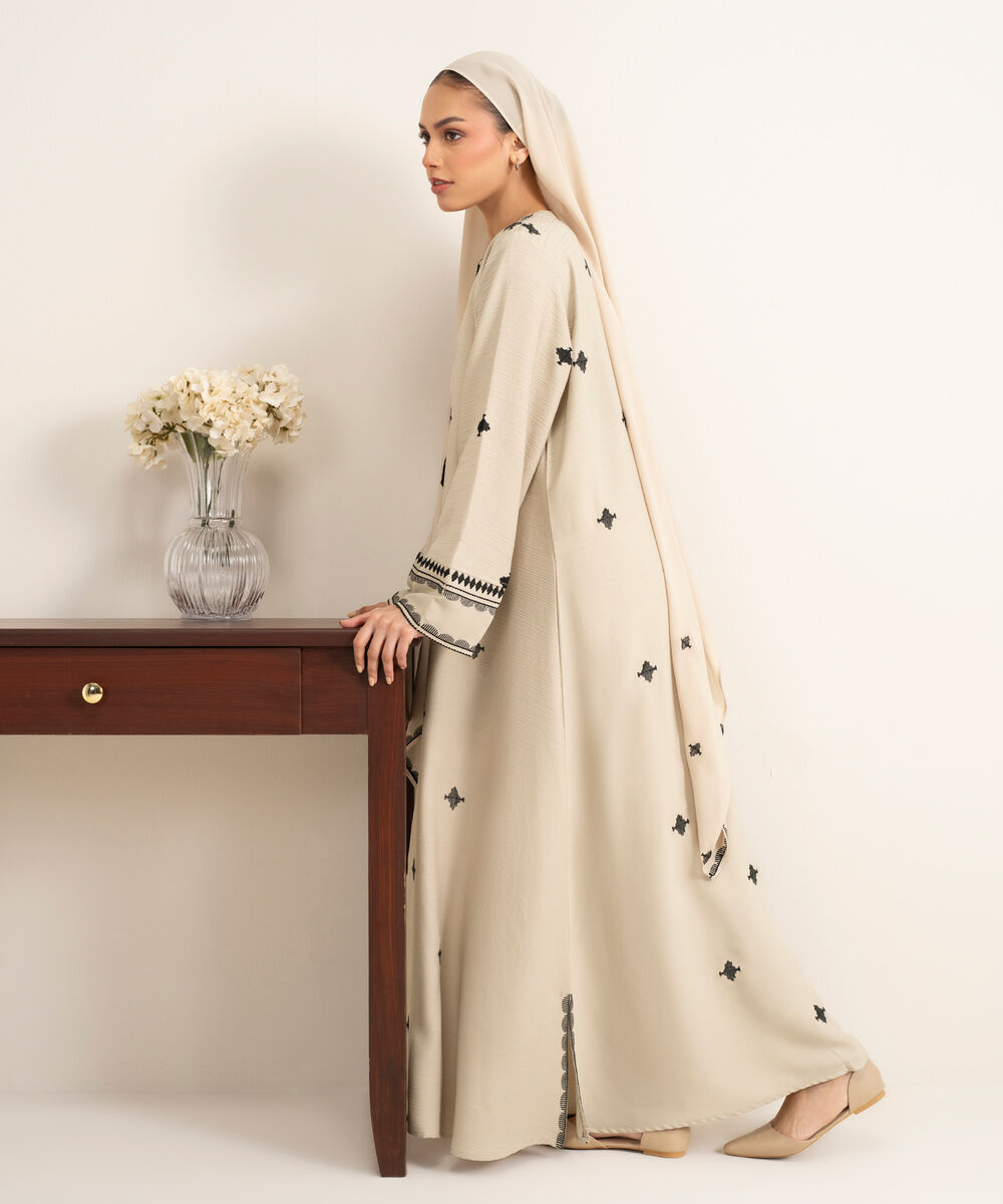 Women's Beige Crinkle Abbaya Set