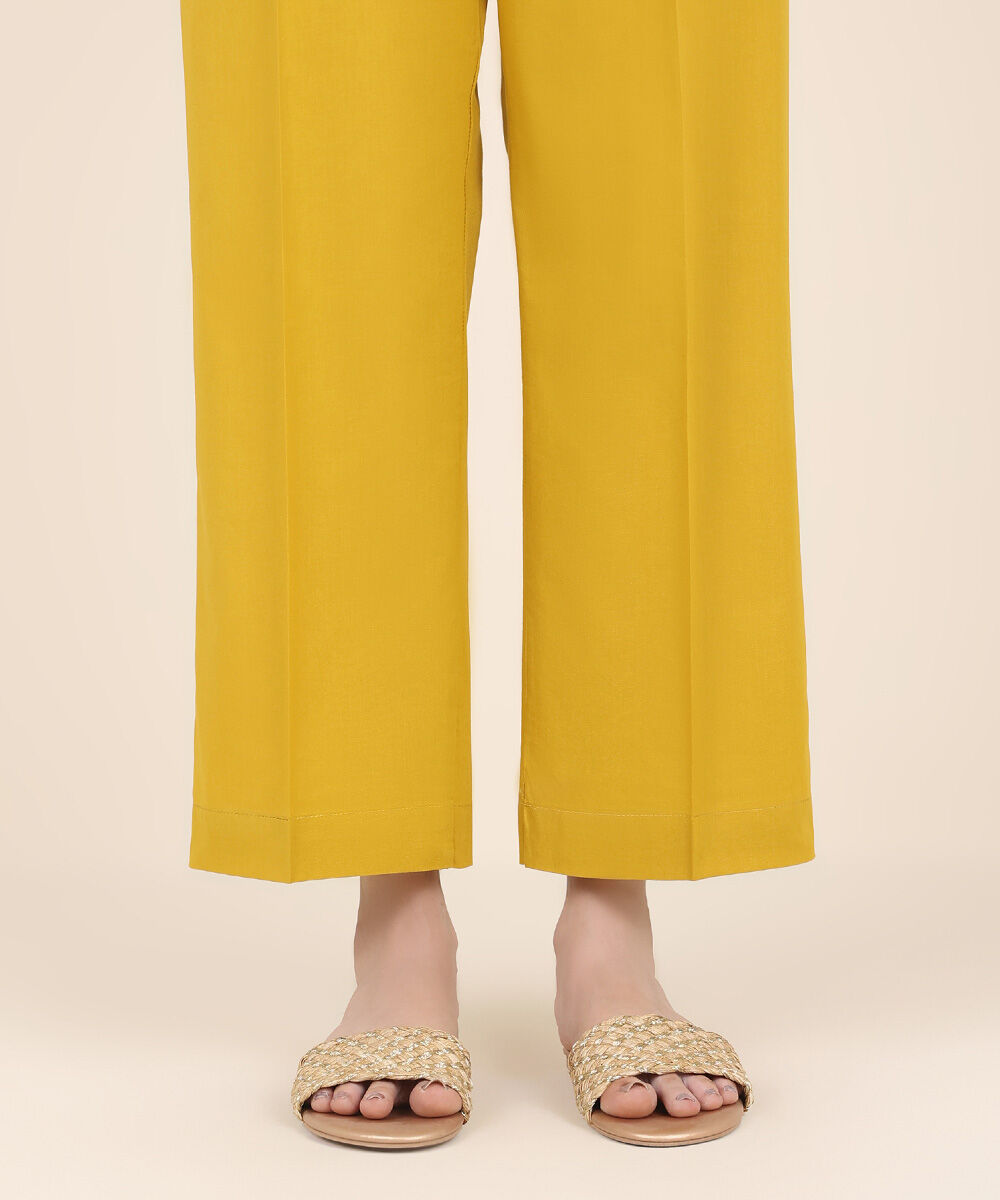 Women's RTW Cambric Yellow Solid Straight Pants