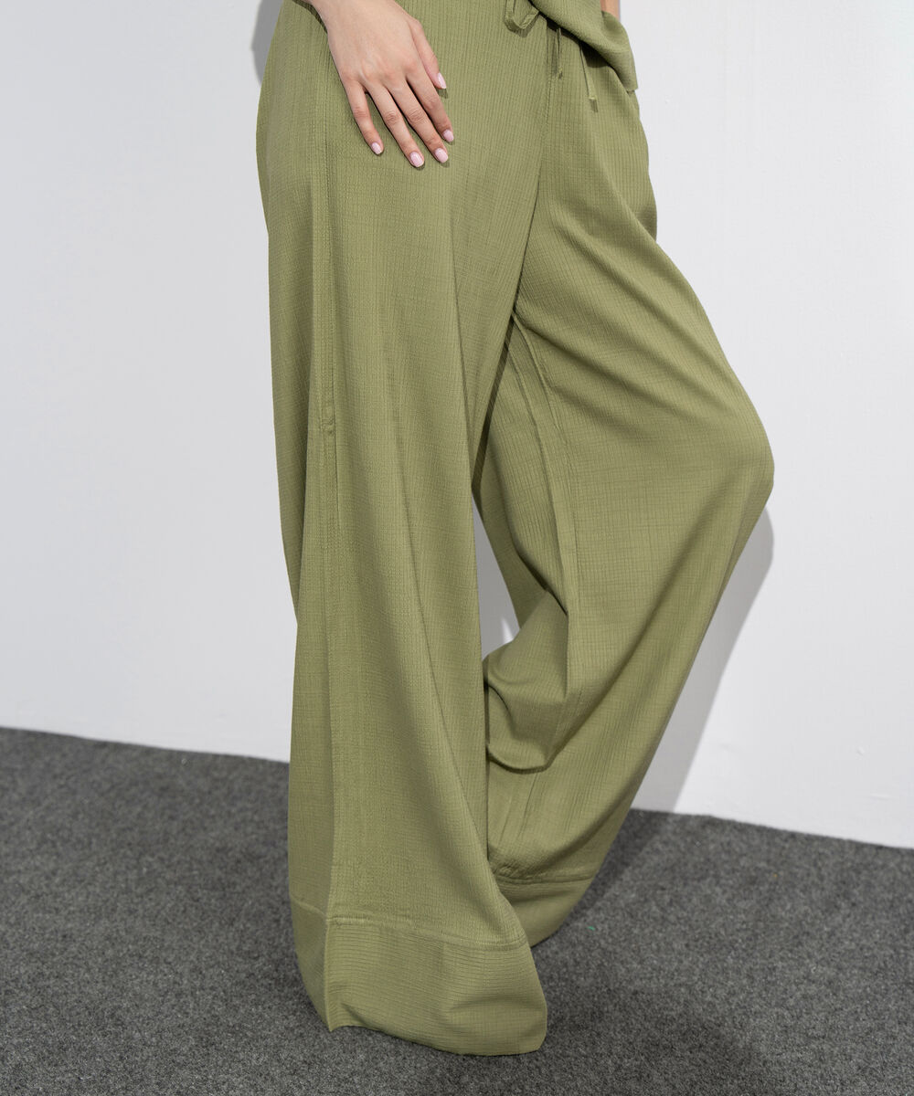 Women's Western Wear Green Seersucker Wide Leg Trousers