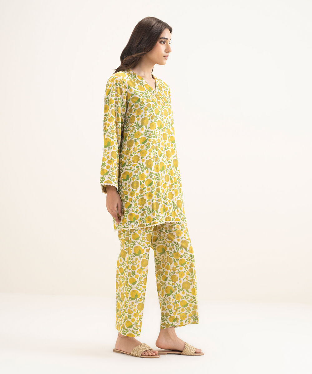 Women's RTW Arabic Lawn Printed Yellow Straight Shirt