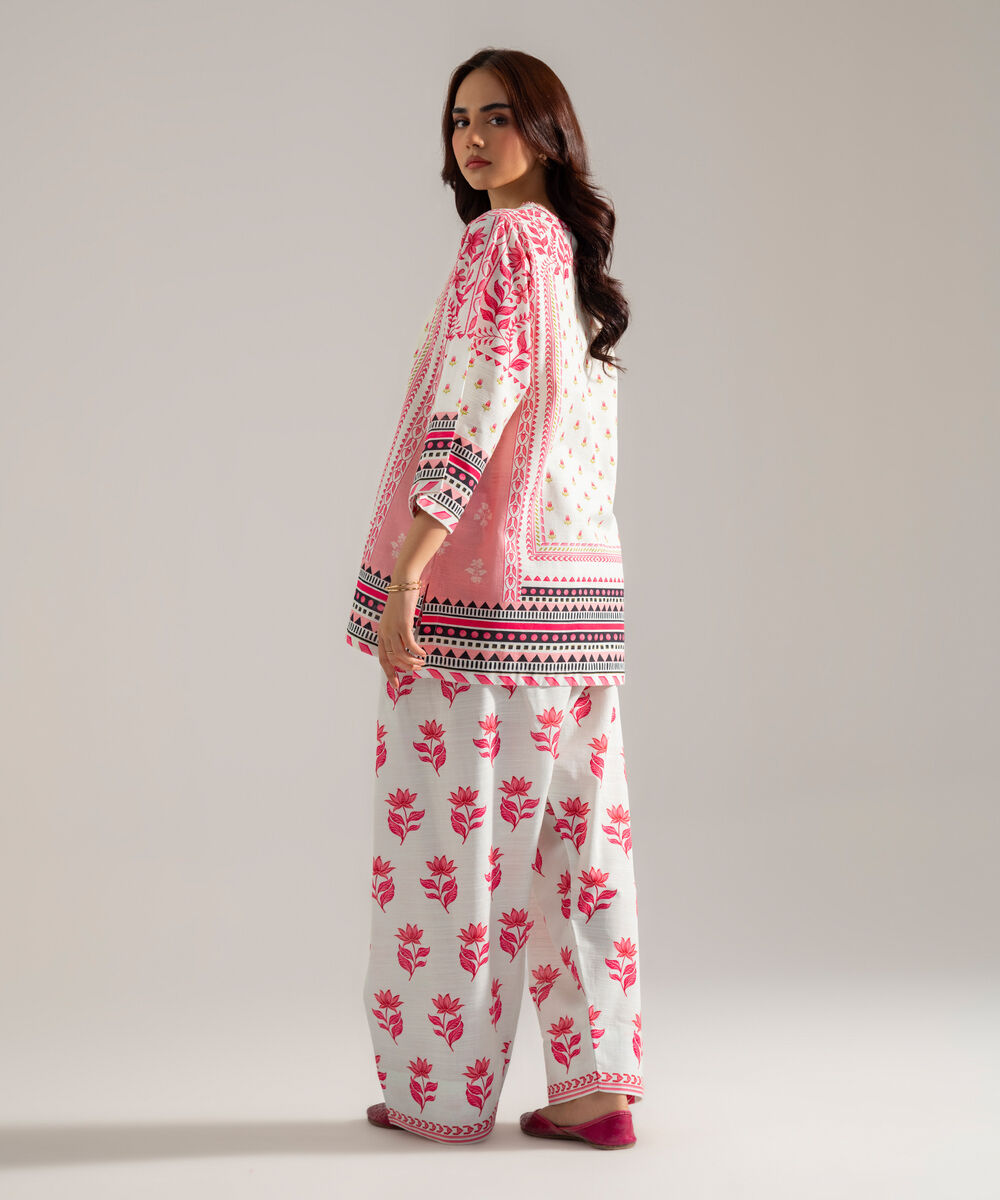 Women's RTW Printed Off White Khaddar Drop Shoulder Shirt