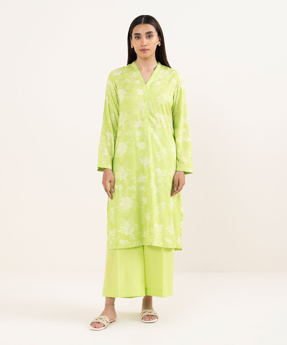 Women's RTW Arabic Lawn Green Printed Straight Shirt