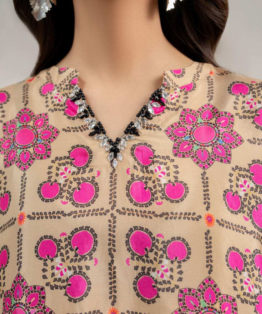 Women's RTW Habotia Grip Printed Beige 2 Piece Suit