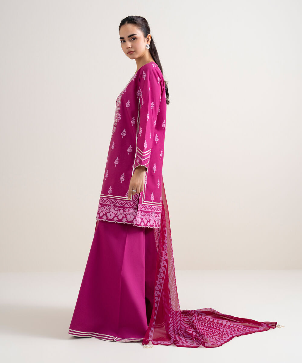 Women's Unstitched Cotton Embroidered Pink