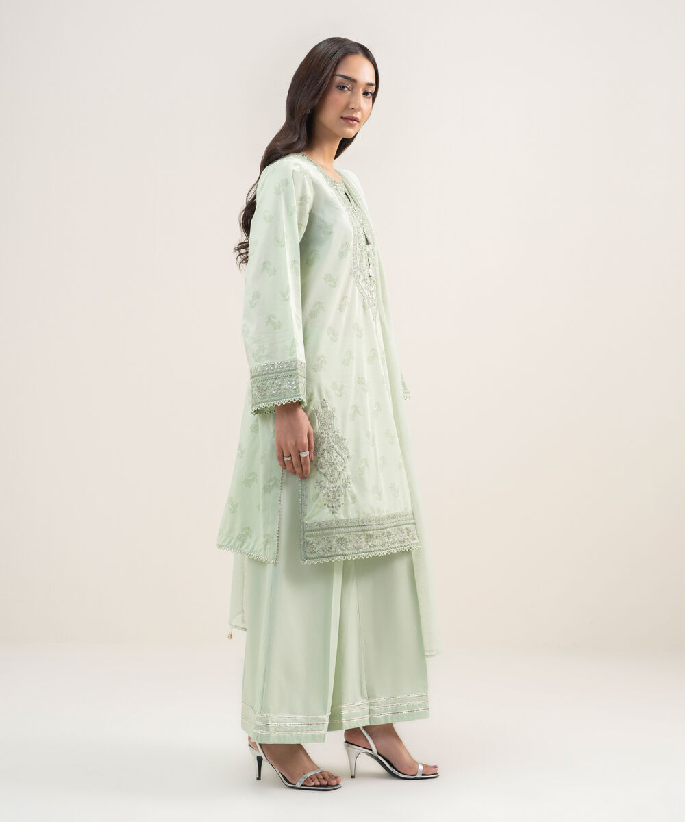 Women's RTW Lawn Embroidered Mint Green 3 Piece Suit