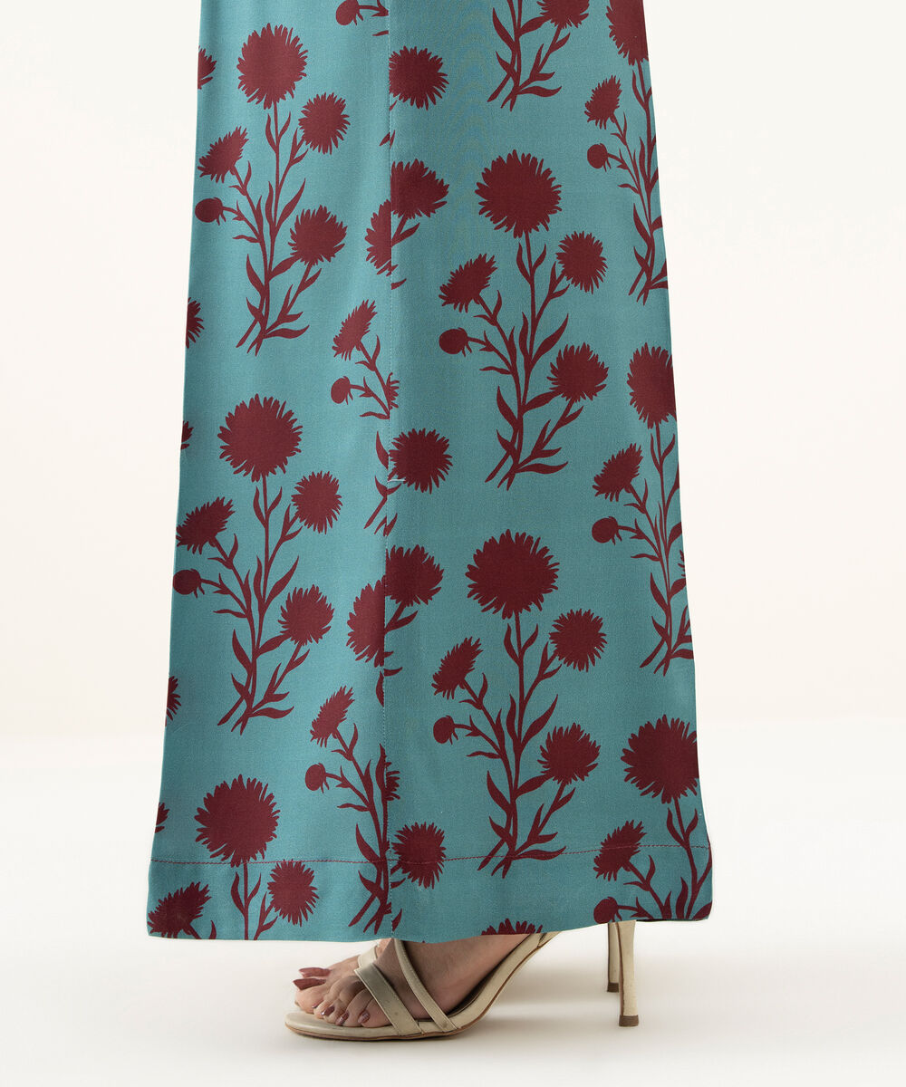 Women's RTW Linen Blue Printed Flared Pants