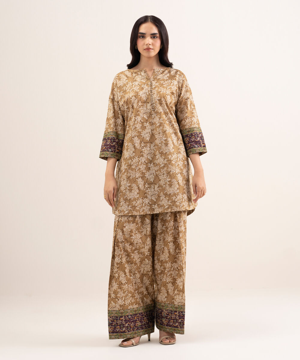 Women's Unstitched Lawn Printed Gold 2 Piece Suit