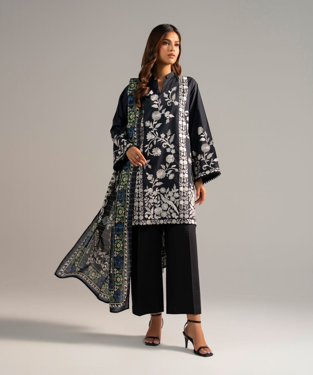 Zari Lawn Printed Black Dupatta