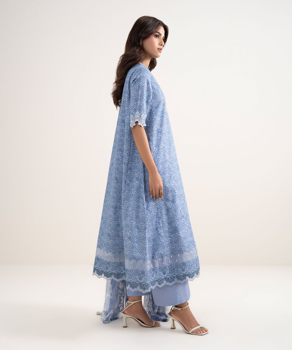 Women's Unstitched Lawn Blue Embroidered 3 Piece Suit