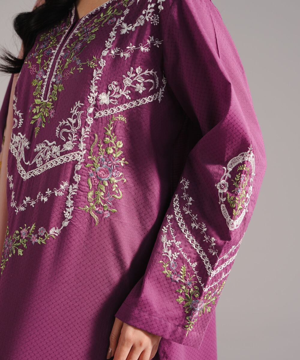 Women's RTW Dobby Embroidered Purple 3 Piece Suit