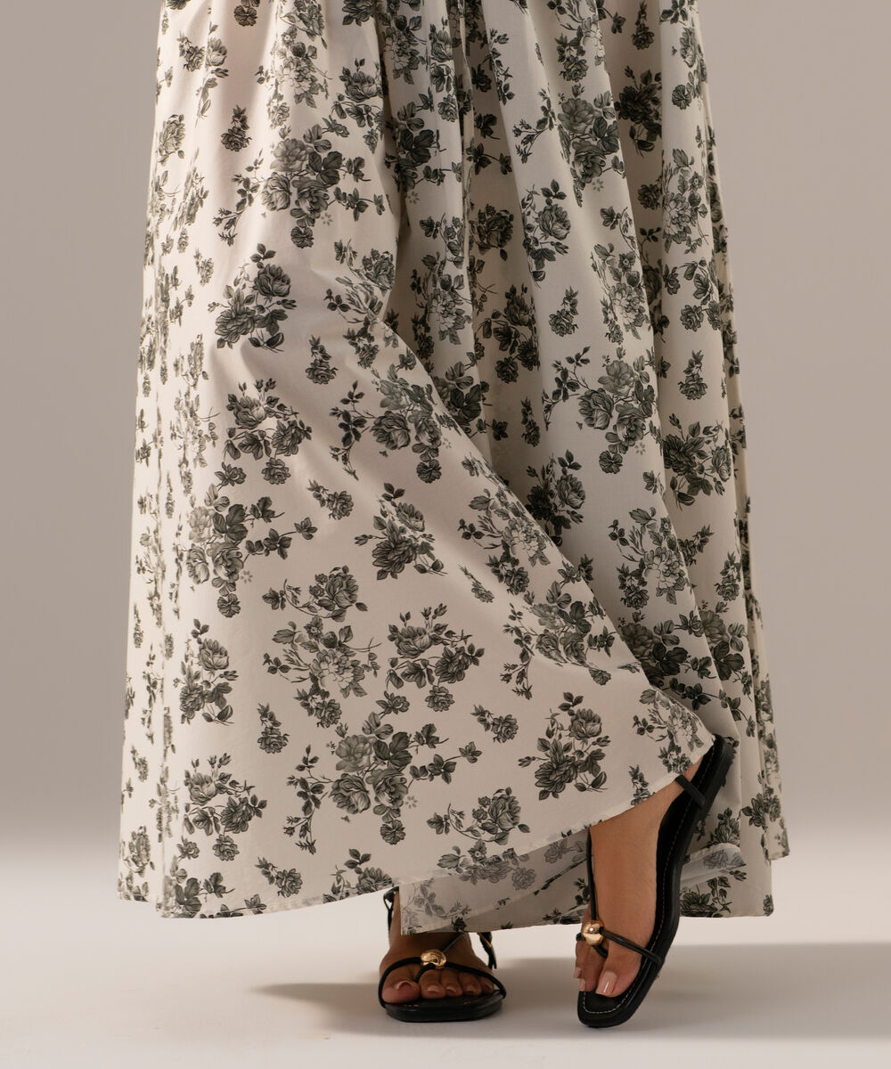 Women's RTW Poplin Printed White Skirt
