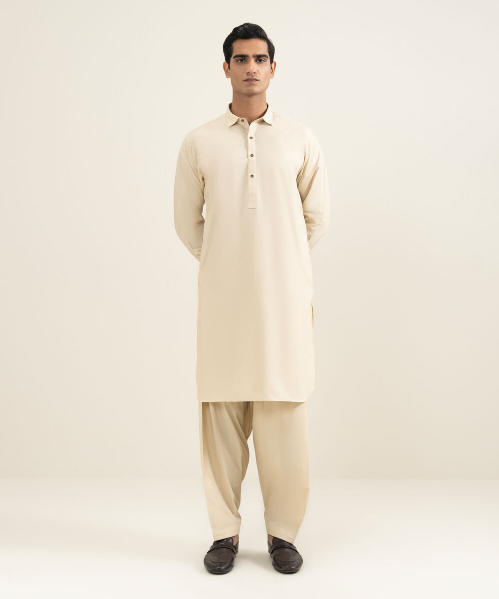 Men's beige 100% Cotton Kameez Shalwar