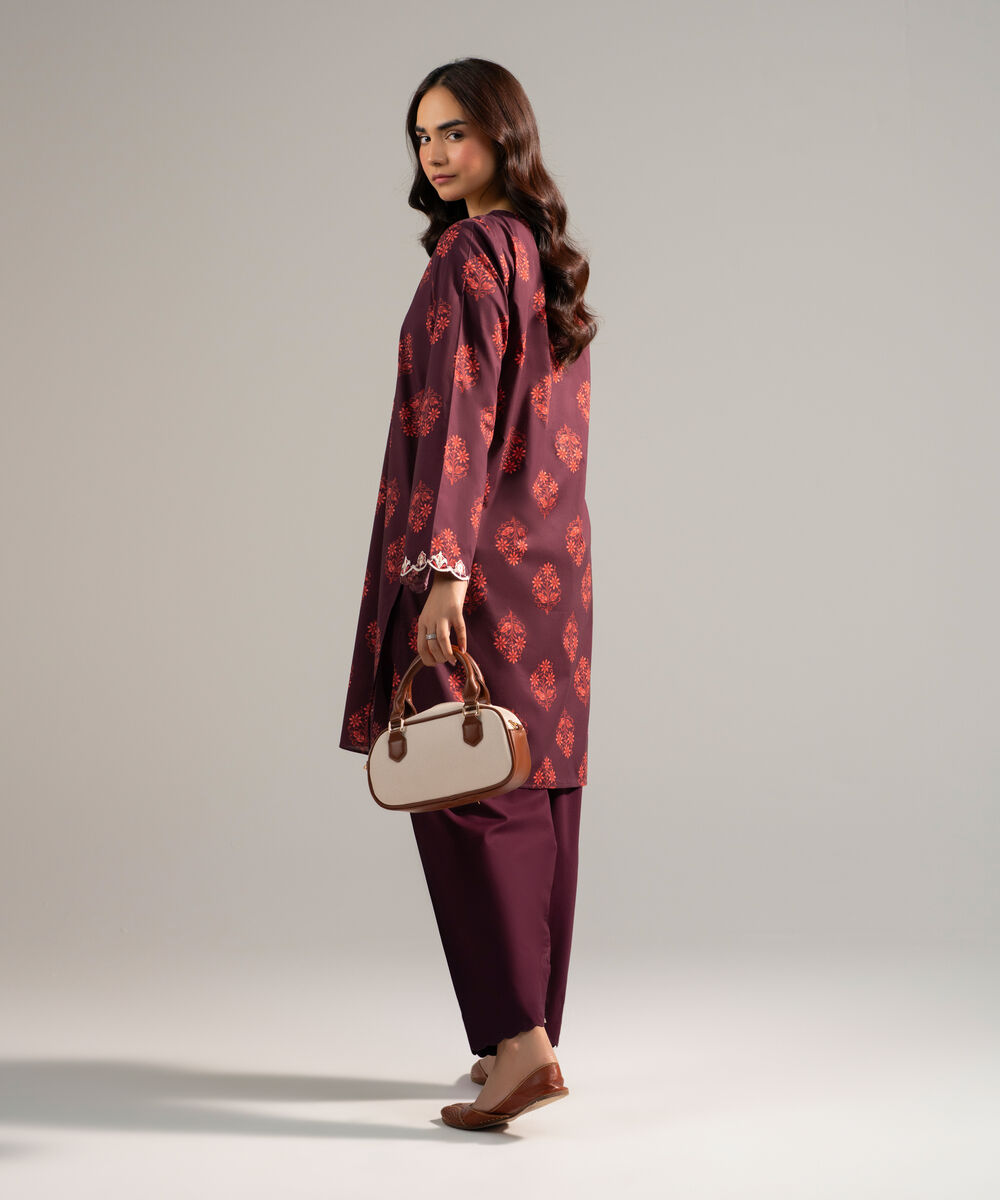 Women's RTW Lawn Embroidered Deep Brown Straight Shirt