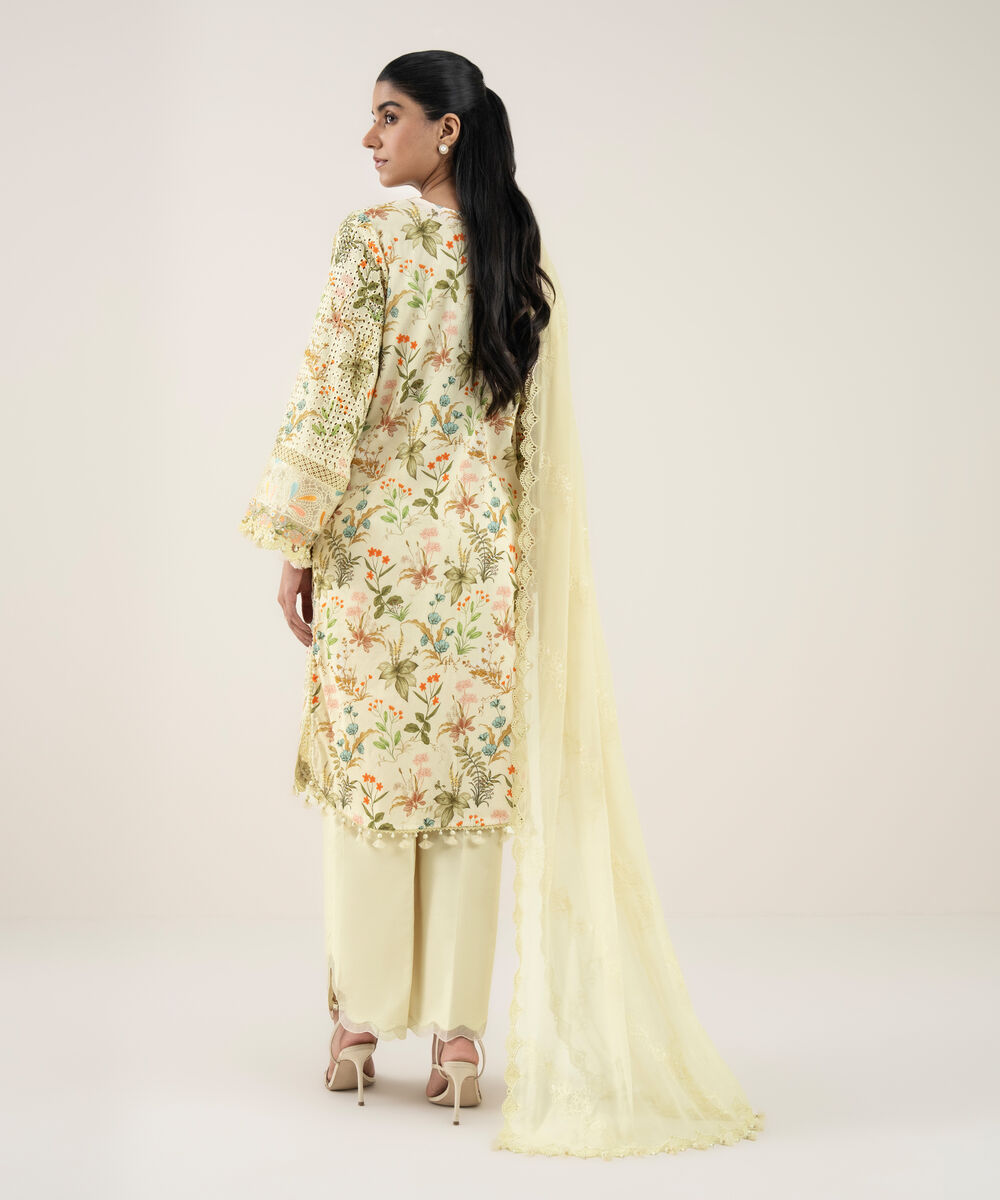 Women's Unstitched Cotton Embroidered Multi 3 Piece Suit