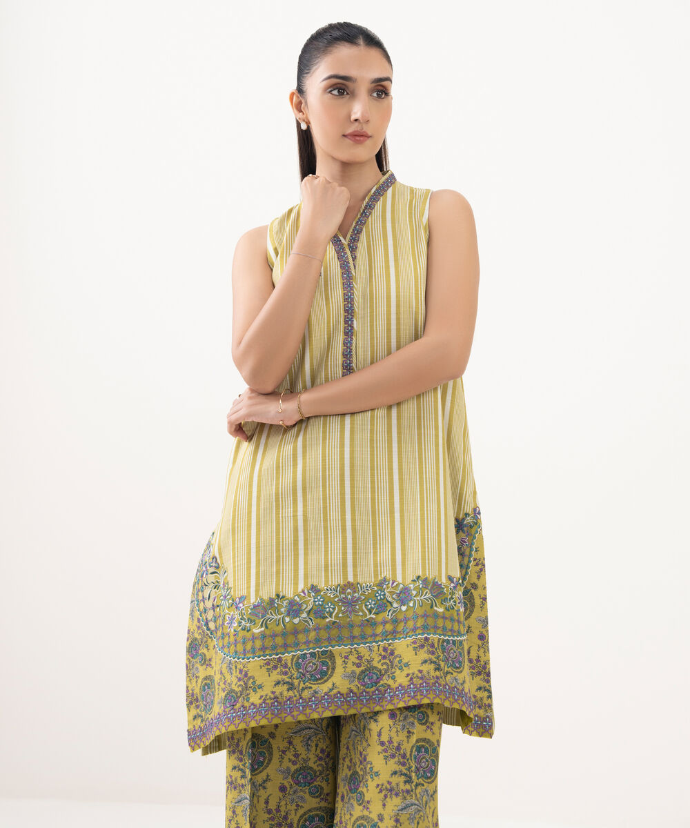 Women's Unstitched Khaddar Embroidered Yellow 2 Piece Suit