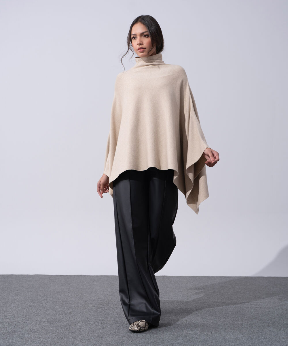 Women's Western Wear Beige Cape Knit Jumper